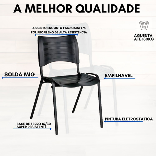 Kit 2 Banco Cadeira Fixa Empilhável 180kg Igreja Auditório