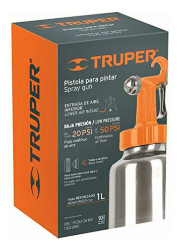 Truper Pipi-26, Pistola Para Pintar Baja Presión, Naranja,