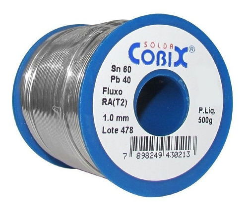 Fio Solda Para Estanho Azul Cobix Rolo 60x40 1mm 500 Gramas