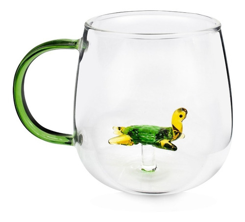 Taza Con Asa De Vidrio Cristal 3d Green Turtle 350 Ml