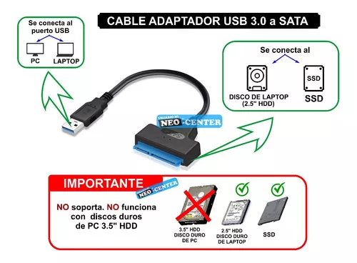 Cable SATA a USB 3,0/2,0 de hasta 6 Gbps para disco duro externo