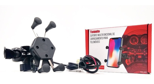 Imagem 1 de 6 de Suporte E Carregador De Celular Para Moto Com Usb Até 7 Pol