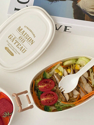 Fiambrera Portátil De Doble Capa Bento Box De 1 Pieza Con Ta