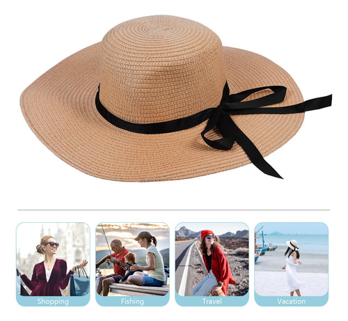 Sombrero Plegable Con Lazo De Paja Para Mujer, 1 Unidad, Som