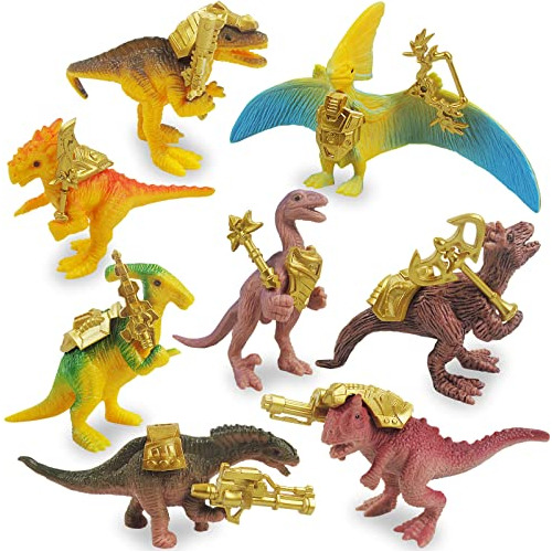 Ai-fun 8 Piezas De Dinosaurios De Plástico Con Arma Dorada, 