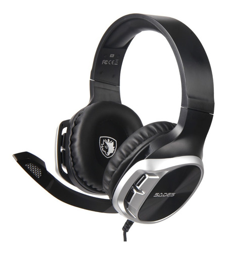 Auriculares Gamer Sades R17 Black And Silver Pc Ps4 Color Gris