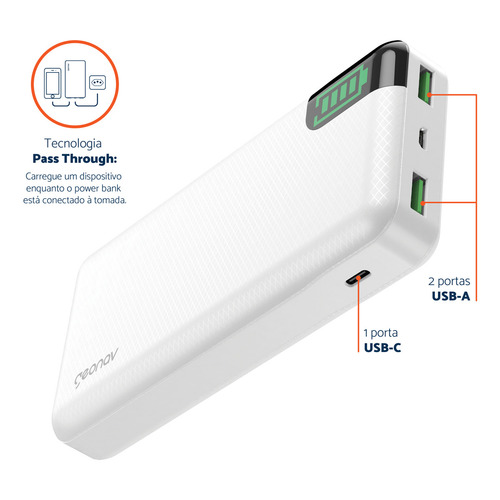 Carregador Portátil 18w 20.000mah Geonav Branco