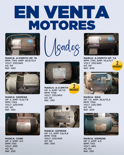Motor Electrico Trifasico 1.5, 2, 5, 7,5 Y 10 Hp Usados (Usado)