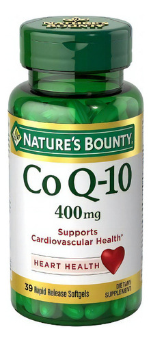 Nature's Bounty Cardio Q10, Co Q-10 400mg 39 cápsulas blandas de rapida liberación, La Coenzima Q-10 Es Uno De Los Principales Suplementos Recomendados Para Ayudar A Promover La Salud Cardiovascular