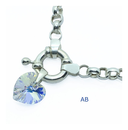 Pulsera Rolo Dije Cristal De Swarovski 10 Mm Plata 925
