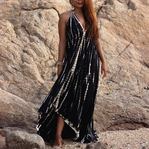 Vestido Bohemio De Playa Sin Espalda Estampado Para Mujer