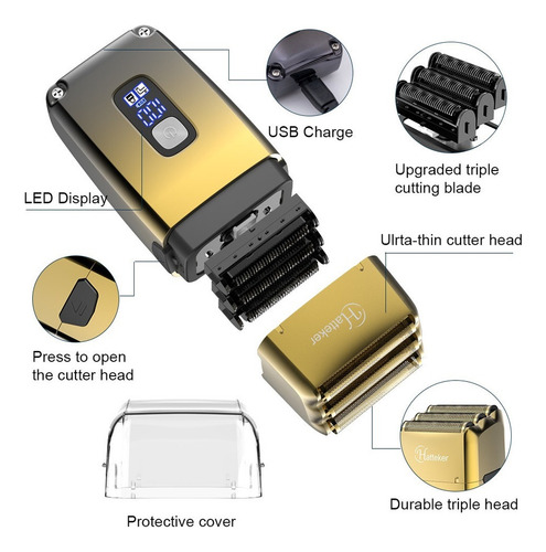 . Afeitadora Eléctrica For Barba Y Pelo Usb Lcd Ipx7