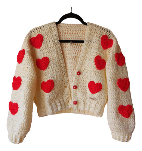 Cardigan Aesthetic Coquette Tejido A Mano Corazones 3d