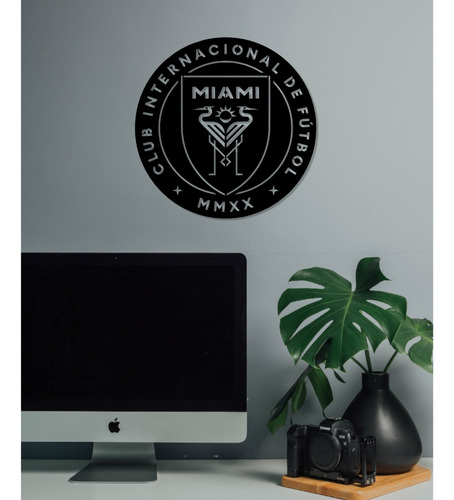 Cuadro Inter Miami Messi Escudo Madera Calado 30x30 Deco