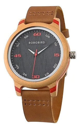 Reloj De Madera Bobo Bird Gt048 Bambú 44 Mm Con Caja Correa Café Bisel Café Fondo Negro