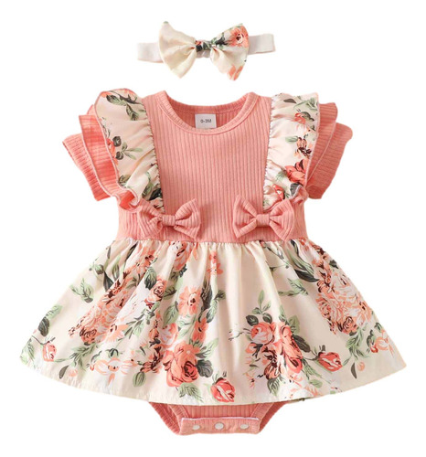 Vestido Cómodo De Manga Corta Con Volantes Para Bebés Y Niña