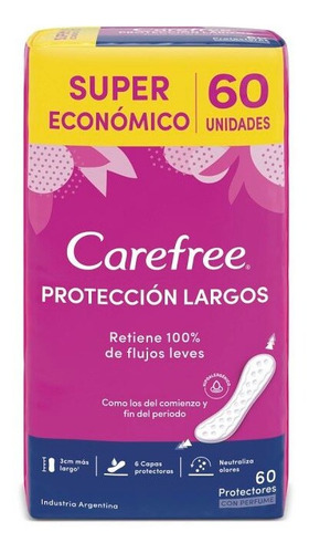 Imagen 1 de 4 de Protectores Diarios Largos Carefree Con Perfume 60 Unidades