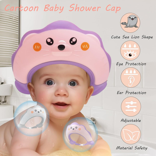 Gorro Protector Para Ducha De Bebe Diseño De Foca Color Rosa Rosa Foca