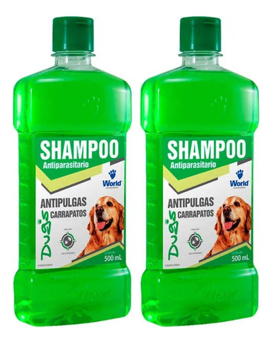 2 Shampoo Para Cachorro Antipulga Carrapatos Pet World 500ml