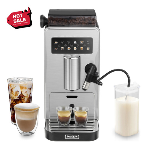 SANGKEE Máquina de café Espresso superautomática - 9 bebidas, Café Helado Totalmente Automático de Grano a Taza, Café Café Café Helado y Café con Leche Molino Integrado Y espumador de leche