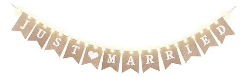 comprar Bandera De Arpillera De Just Married, Banderín De Boda...