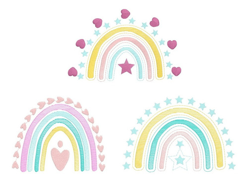 Matriz Bordado Arcoiris Boho Estrellas Corazones X 3