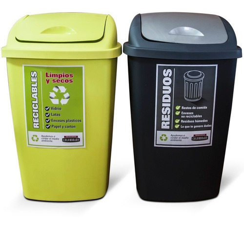 Set 2 Tacho Cesto Basura Plastico 25 Litros Tapa Colombraro