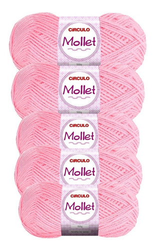 Lã Mollet 100g Crochê / Tricô - Círculo - 5 Novelos Cor 0769 - Chiclete