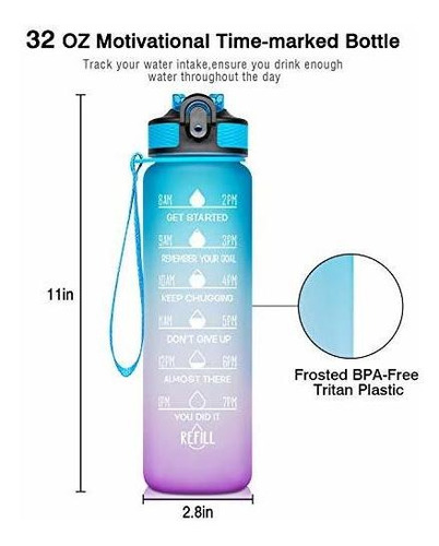 Botella De Agua Potable A Prueba De Fugas De 32oz Bpa C...
