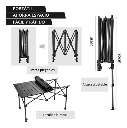 Mesa Plegable Ajustable Portatil Camping Picnic Resistente