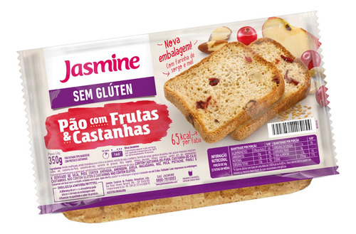 Pão de Sanduíche Frutas e Castanhas sem Glúten Jasmine Pacote 350g