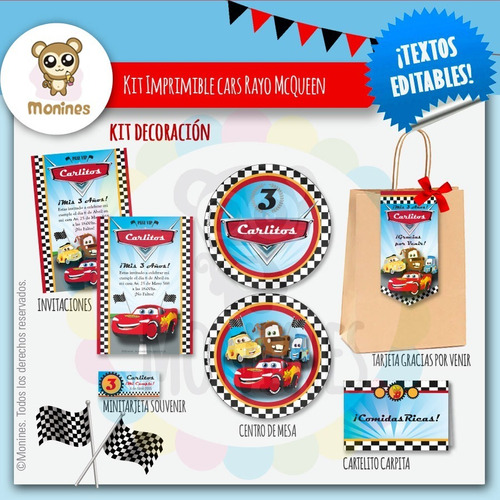 Kit Imprimible  Cars  Mcqueen Y Amigos ¡textos Editables!