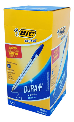 Caneta Bic Cristal Dura+ Esferográfica 50 Unid. Cor Azul