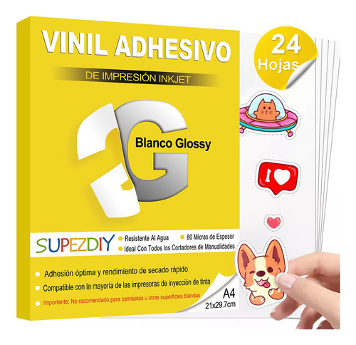 24 Vinil Para Impresión Inkjet Adhesivo Blanco Glossy A4