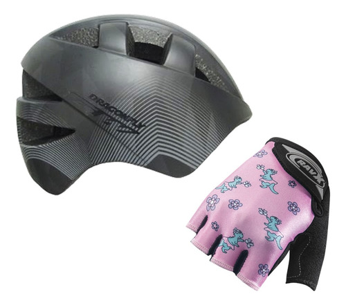 Casco Gw Dragonfly Ajustable + Guante Niño Niña Bicicleta 