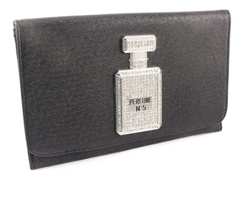 Cartera Grande Sobre Negro Con Strass Importados Exclusivos