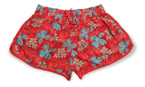 Imagen 1 de 3 de Short Playero Mujer Short De Baño Mujer Flor Rojo