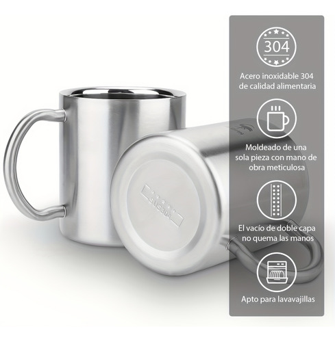 Juego De 2 Tazas Mark, 310ml Con Asas, Acero Inoxidable