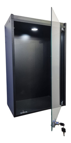 Vitrine Prateleira Suspensa Porta Vidro Led Preto 44x64x25