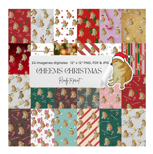 Kit Envolturas Navideñas Cheems Papel Digital Navideño Pdf