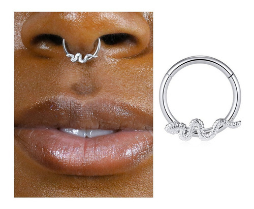 Aro MODLOVER PIERCING Clicker Snake de acero quirúrgico plateado