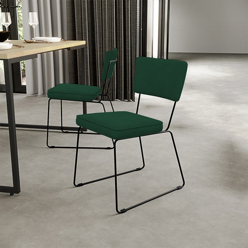 Kit 08 sillas de comedor Allana Suede, color verde musgo