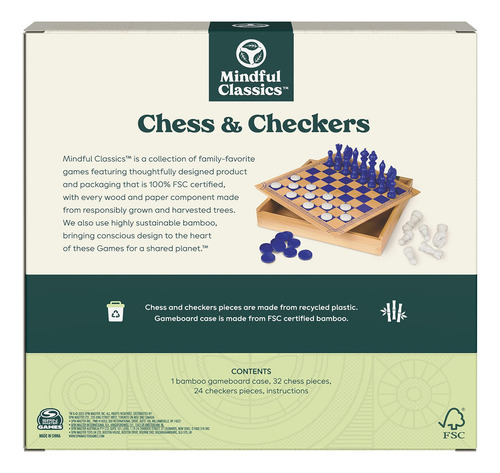 Mindful Classics, Juego De Mesa De Ajedrez Y Damas Con Caja