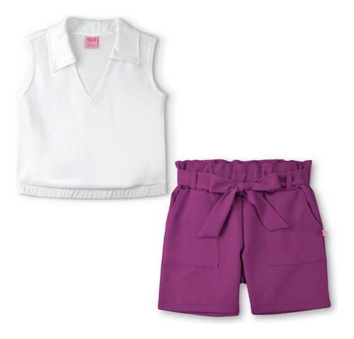 Conjunto Blusa Y Short Con Bolsa Y Moño | Teen Flory 0004 Uva Talla 14 / 13 Años