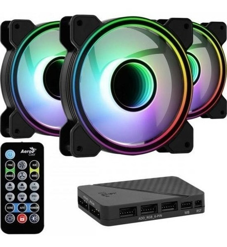 Kit 3 Cooler Fan Argb Mirage Pro Com Hub E Controle Aerocool