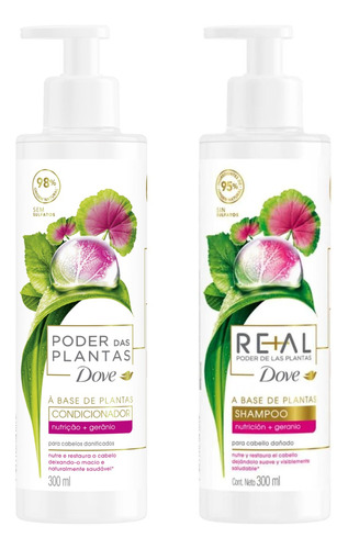 Kit X2 Dove Shampoo + Acondicionador Real Plantas Nutrición