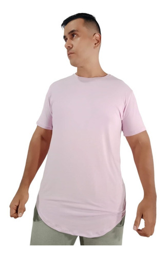 Camisetas Básicas Largas Para Hombre Con Cuello Redondo