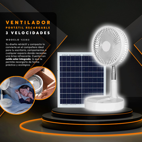 Ventilador Solar Portátil Recargable 6w Blanco 8 Con Panel