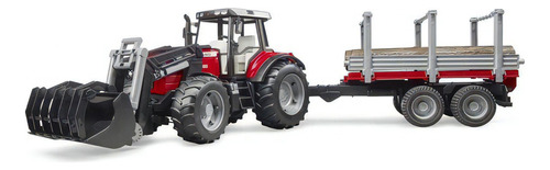 Juguetes Bruder Massey Ferguson 7480 W/frontloader And Timbe Color Rojo