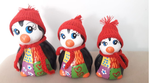 Trio De Pinguim Em Cerâmica Decoração 